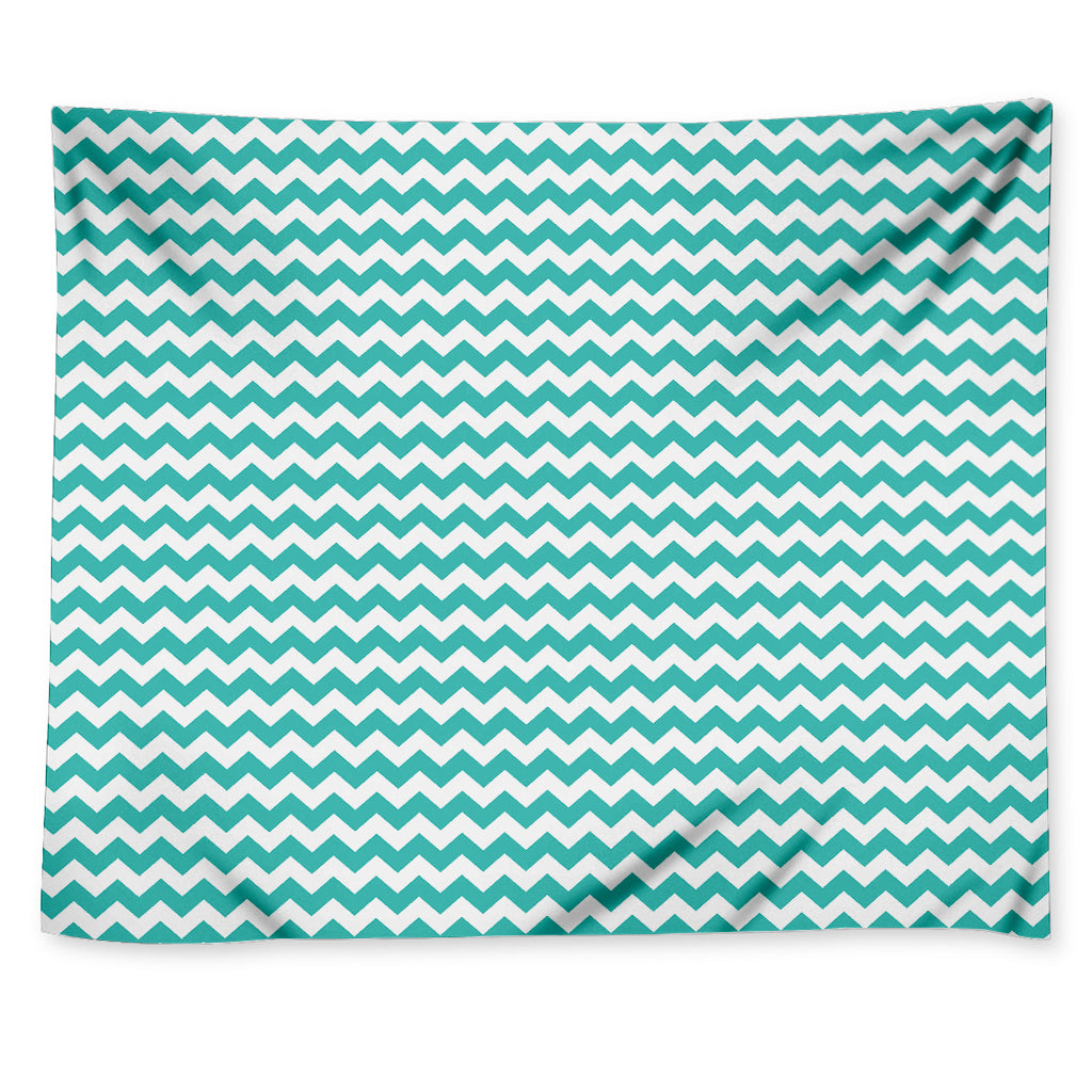 Teal And White Chevron Pattern Print Tapestry