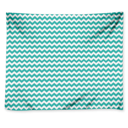Teal And White Chevron Pattern Print Tapestry