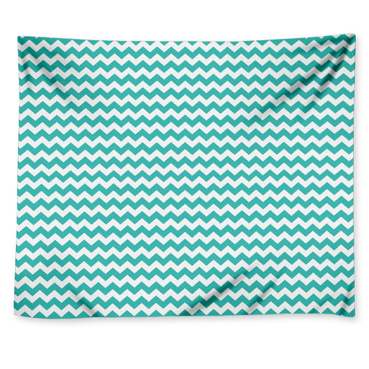 Teal And White Chevron Pattern Print Tapestry