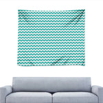 Teal And White Chevron Pattern Print Tapestry