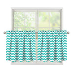 Teal And White Chevron Pattern Print Tier Curtains