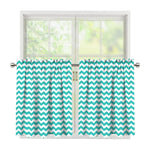 Teal And White Chevron Pattern Print Tier Curtains