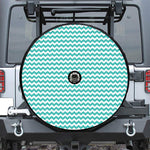 Teal And White Chevron Pattern Print Tire Cover With Camera Hole