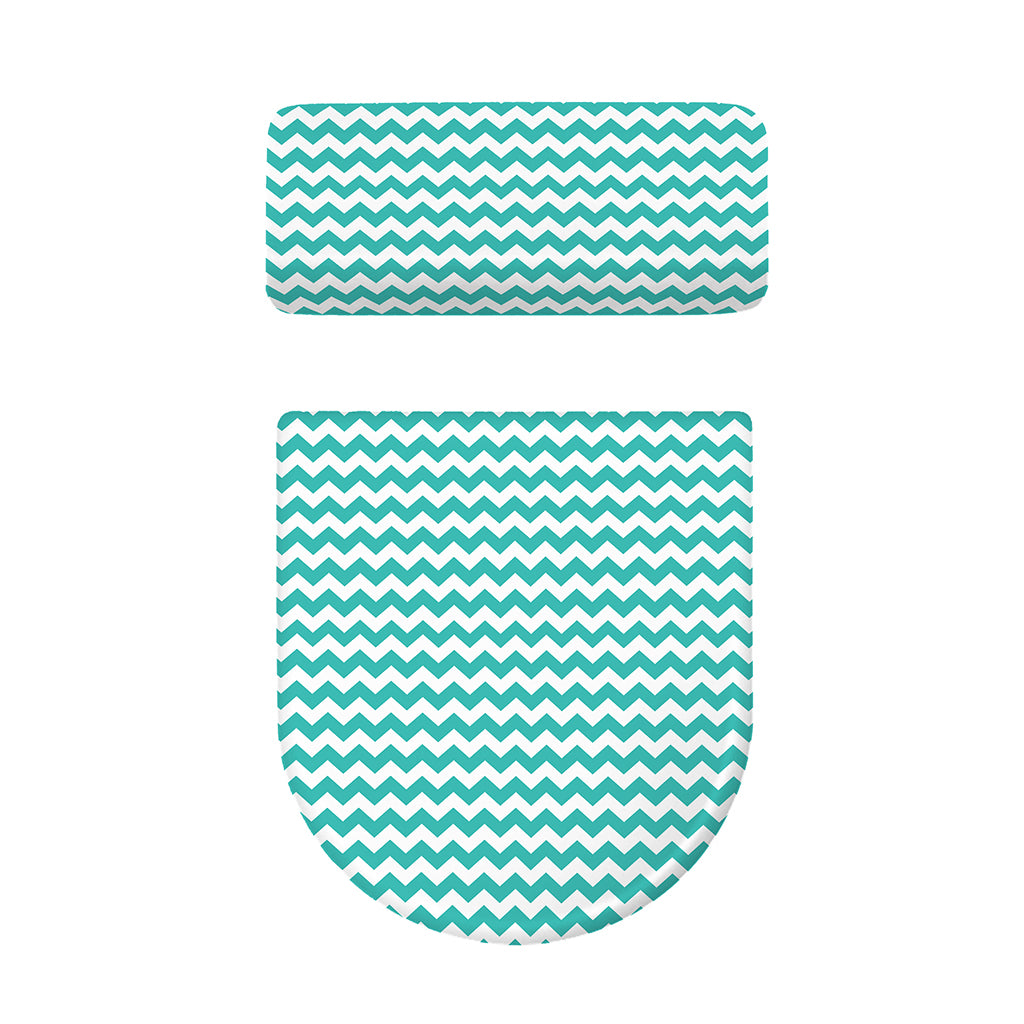 Teal And White Chevron Pattern Print Toilet Lid And Tank Cover Set