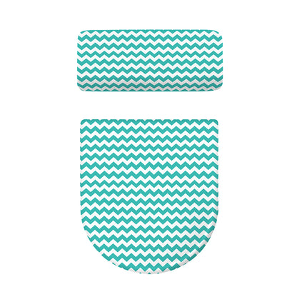 Teal And White Chevron Pattern Print Toilet Lid And Tank Cover Set