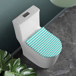 Teal And White Chevron Pattern Print Toilet Lid Cover