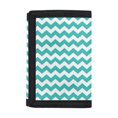 Teal And White Chevron Pattern Print Trifold Wallet