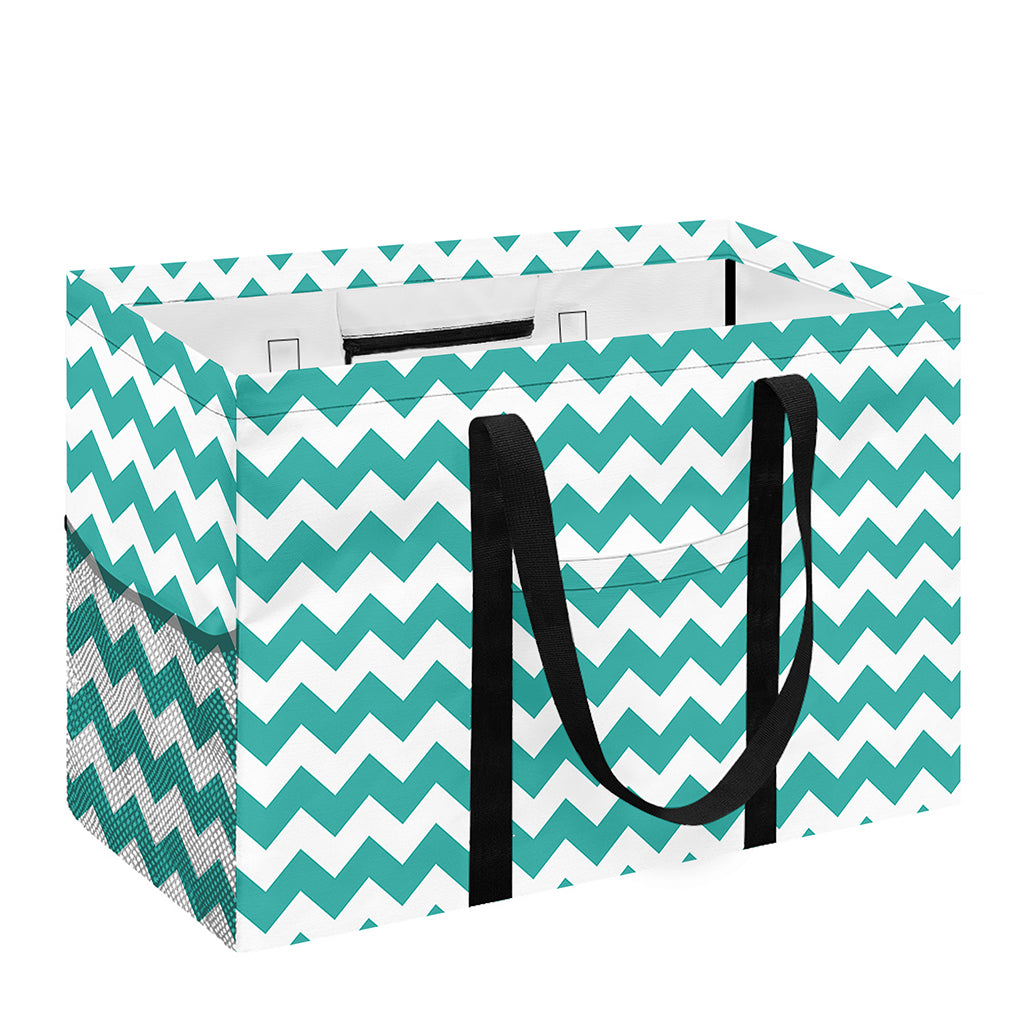 Teal And White Chevron Pattern Print Utility Tote Bag