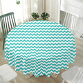 Teal And White Chevron Pattern Print Waterproof Round Tablecloth