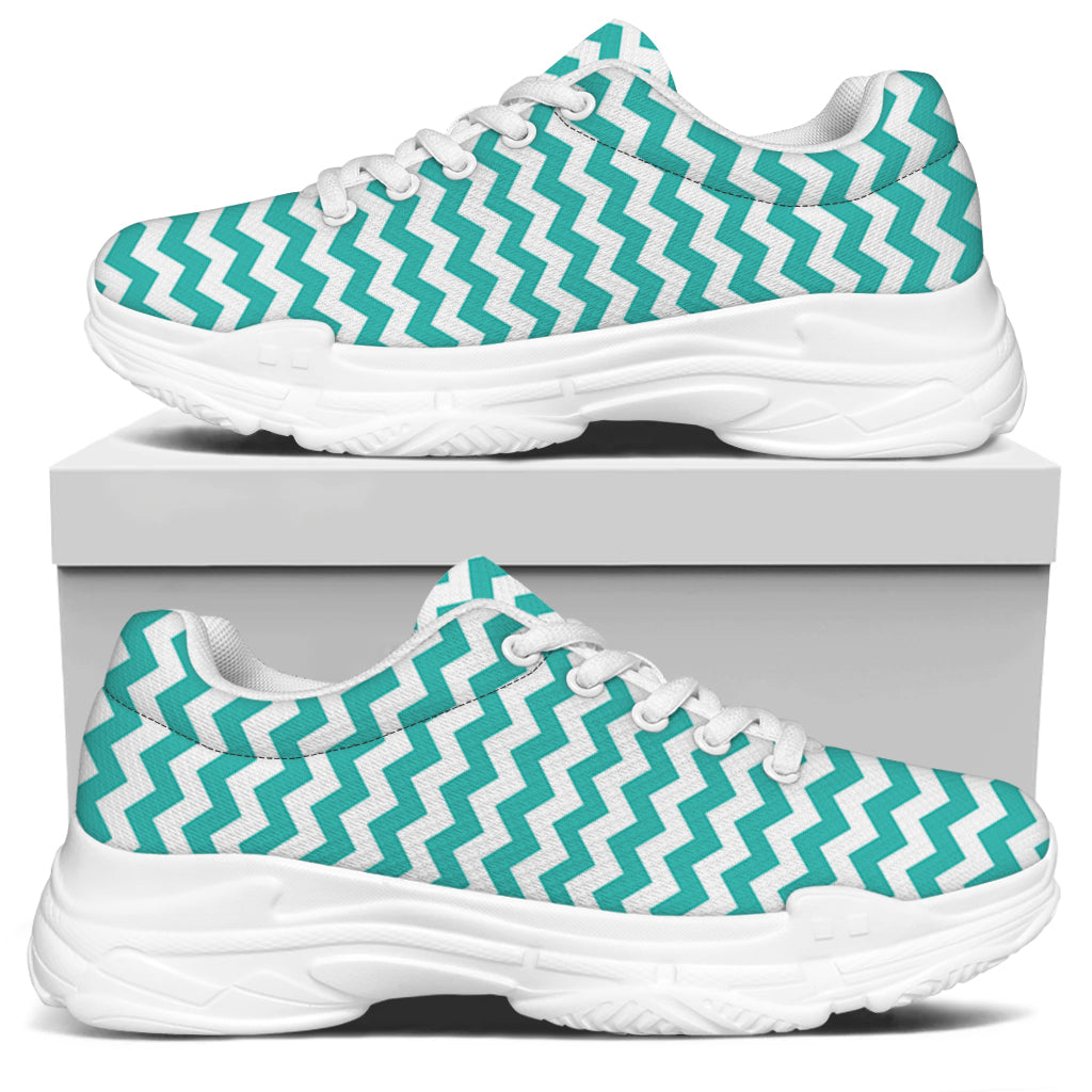 Teal And White Chevron Pattern Print White Chunky Shoes