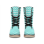 Teal And White Chevron Pattern Print Winter Boots