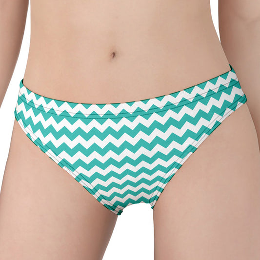 Teal And White Chevron Pattern Print Women's Panties