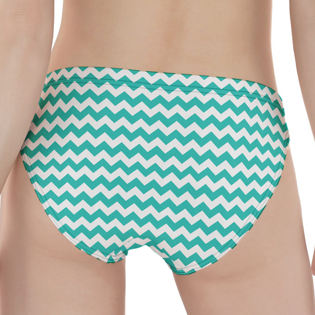 Teal And White Chevron Pattern Print Women's Panties
