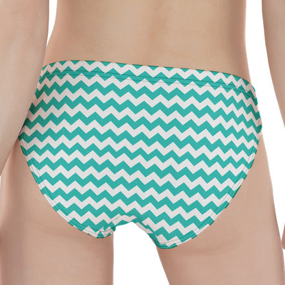 Teal And White Chevron Pattern Print Women's Panties