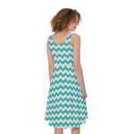 Teal And White Chevron Pattern Print Women's Sleeveless Dress