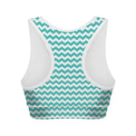 Teal And White Chevron Pattern Print Women's Sports Bra