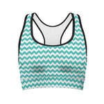 Teal And White Chevron Pattern Print Women's Sports Bra