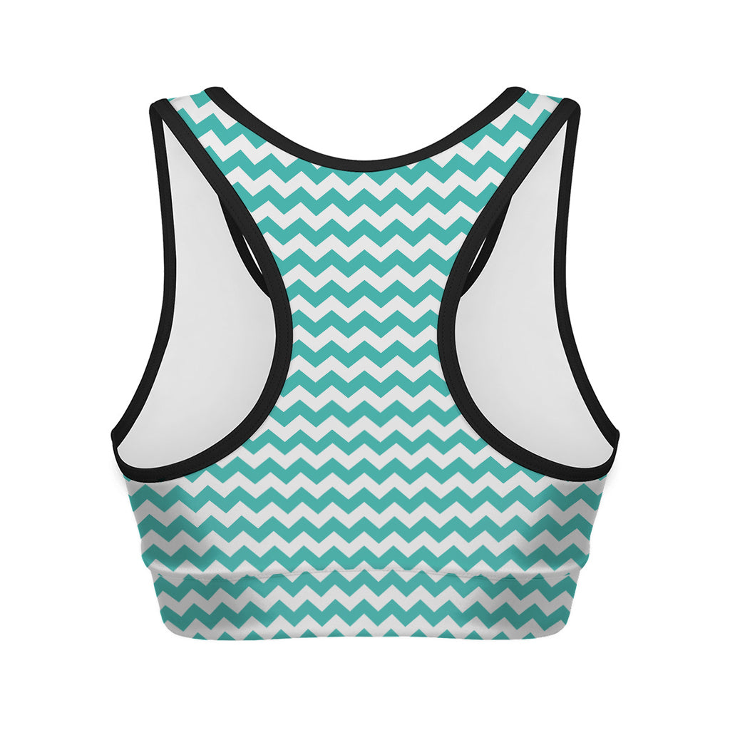 Teal And White Chevron Pattern Print Women's Sports Bra