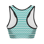 Teal And White Chevron Pattern Print Women's Sports Bra