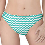 Teal And White Chevron Pattern Print Women's Thong