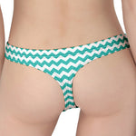 Teal And White Chevron Pattern Print Women's Thong
