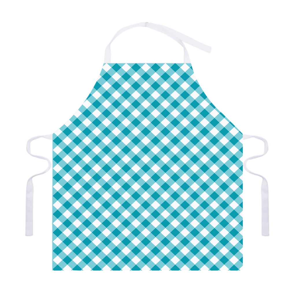 Teal And White Gingham Pattern Print Adjustable Apron