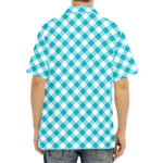 Teal And White Gingham Pattern Print Aloha Shirt