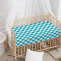 Teal And White Gingham Pattern Print Baby Crib Sheet