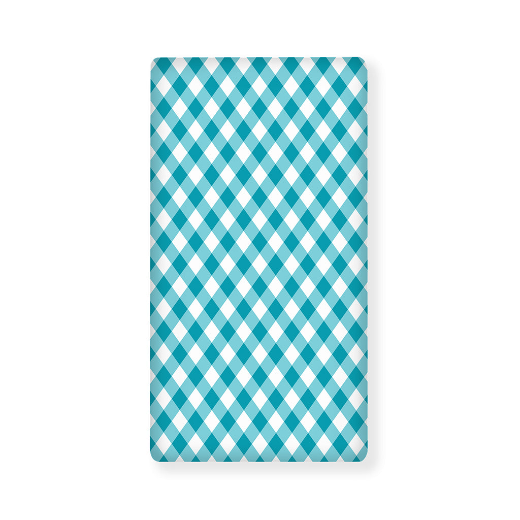 Teal And White Gingham Pattern Print Baby Crib Sheet