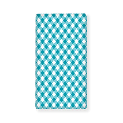 Teal And White Gingham Pattern Print Baby Crib Sheet