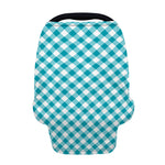Teal And White Gingham Pattern Print Baby Seat Cover