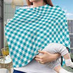 Teal And White Gingham Pattern Print Baby Seat Cover
