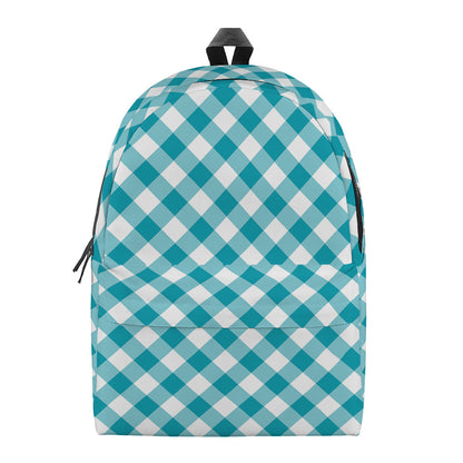 Teal And White Gingham Pattern Print Backpack
