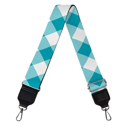 Teal And White Gingham Pattern Print Bag Strap