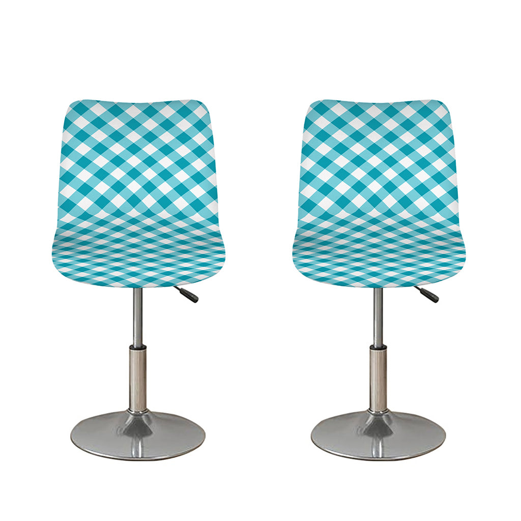 Teal And White Gingham Pattern Print Bar Stool Covers