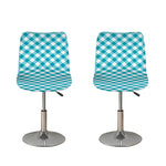 Teal And White Gingham Pattern Print Bar Stool Covers