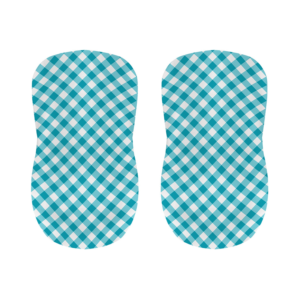 Teal And White Gingham Pattern Print Bar Stool Covers