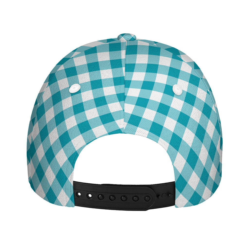 Teal And White Gingham Pattern Print Baseball Cap