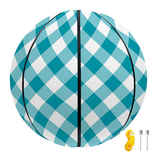 Teal And White Gingham Pattern Print Basketball