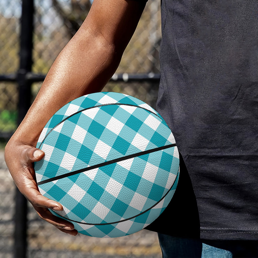Teal And White Gingham Pattern Print Basketball