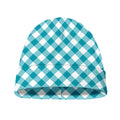 Teal And White Gingham Pattern Print Beanie