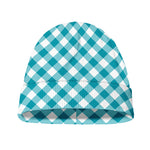 Teal And White Gingham Pattern Print Beanie
