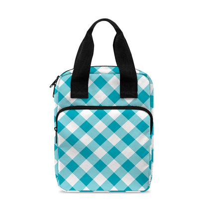 Teal And White Gingham Pattern Print Bible Tote Bag
