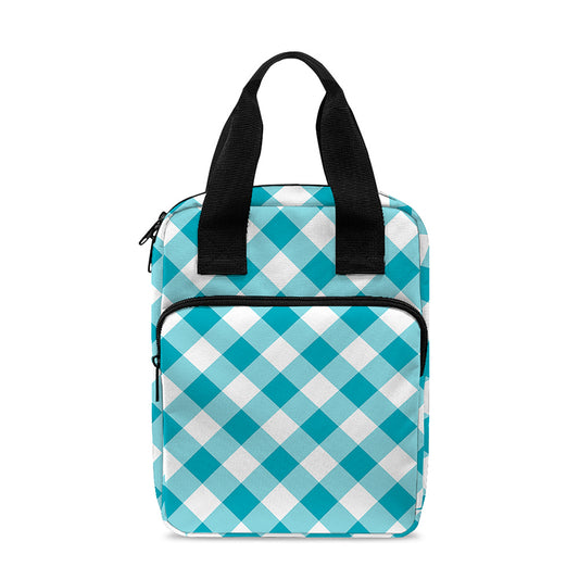 Teal And White Gingham Pattern Print Bible Tote Bag