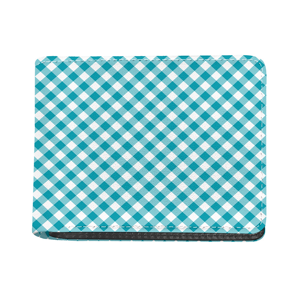 Teal And White Gingham Pattern Print Bifold Wallet
