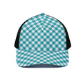 Teal And White Gingham Pattern Print Black Mesh Trucker Hat
