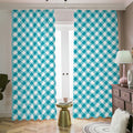Teal And White Gingham Pattern Print Dimout Pencil Pleat Curtains
