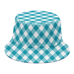 Teal And White Gingham Pattern Print Bucket Hat