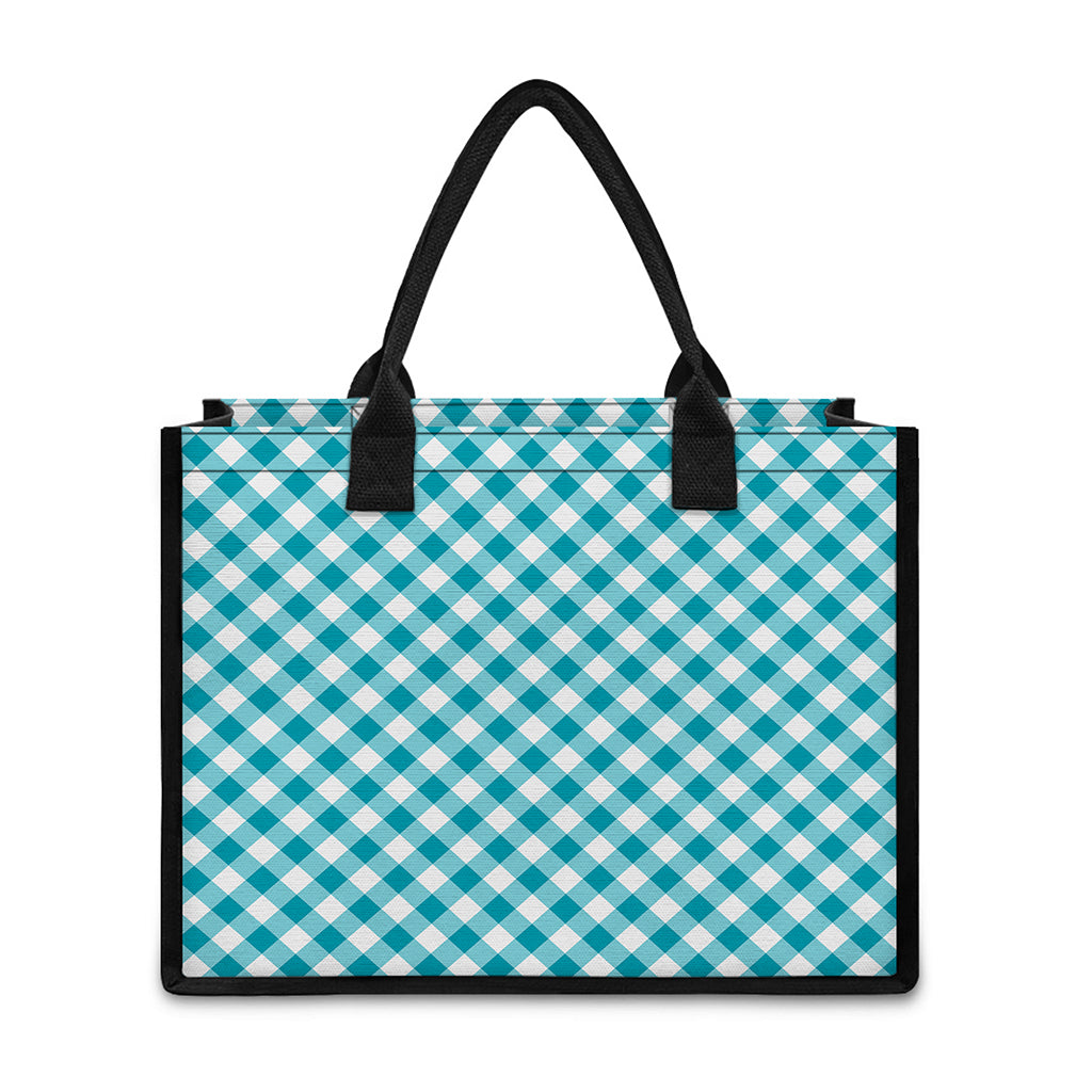 Teal And White Gingham Pattern Print Canvas Tote Bag