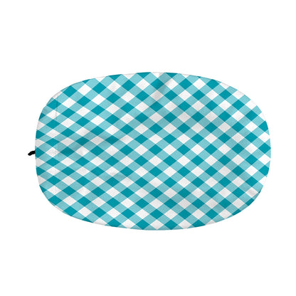 Teal And White Gingham Pattern Print Car Side Mirror Covers